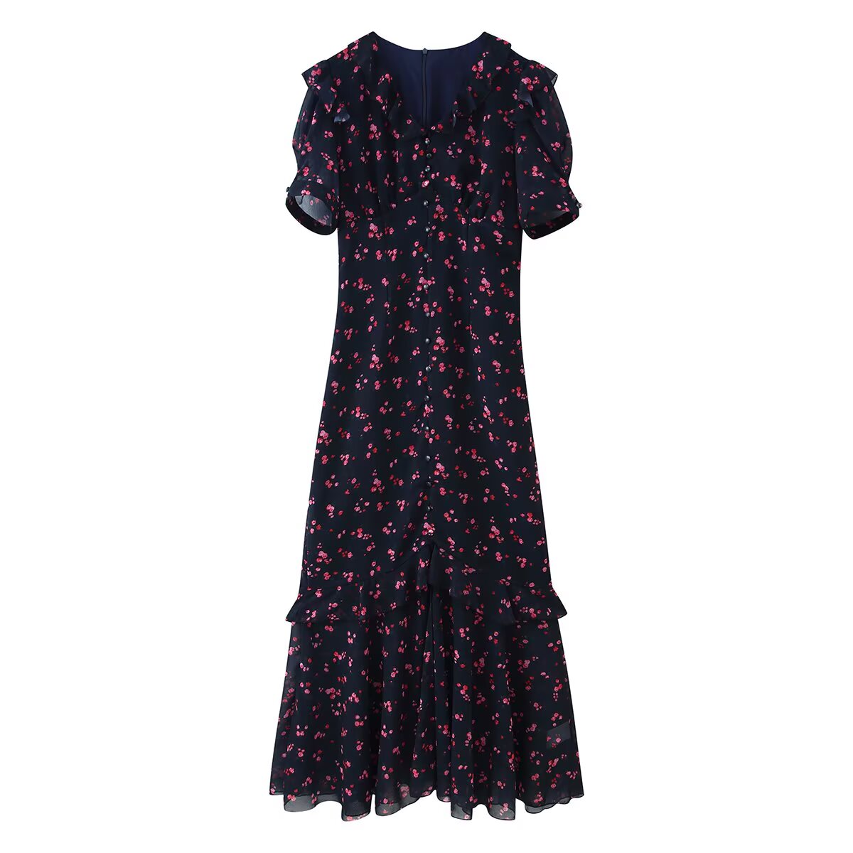 Spring Women Breasted Ruffled Collar Chiffon Split Dress by Ragazza