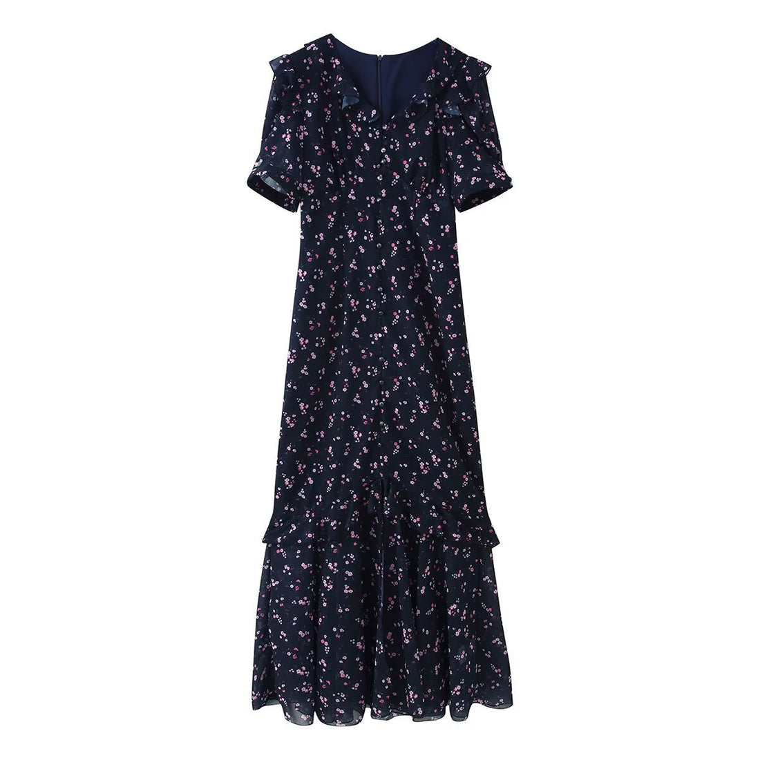 Spring Women Breasted Ruffled Collar Chiffon Split Dress by Ragazza