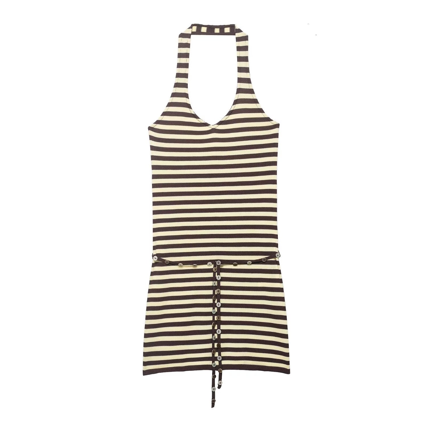Women Clothing Summer Halter Backless Slim Sleeveless Striped Short Dress by Ragazza