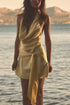 Women Clothing Halter with Belt Silk Satin Texture Mini Dress by Ragazza