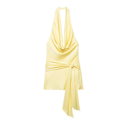 Women Clothing Halter with Belt Silk Satin Texture Mini Dress by Ragazza