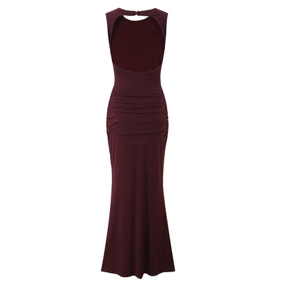 Women Clothing Summer Irregular Asymmetric Slim Fit Ruched round Neck Sleeveless Dress by Ragazza