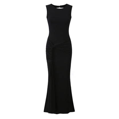 Women Clothing Summer Irregular Asymmetric Slim Fit Ruched round Neck Sleeveless Dress by Ragazza