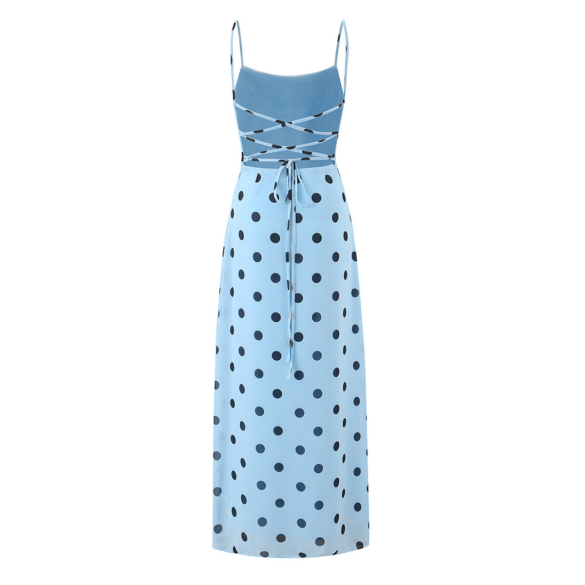 Gentle Elegant Pink Polka Dot Brace Dress Women Vintage Backless Lace up Design Tight Waist Maxi Dress by Ragazza