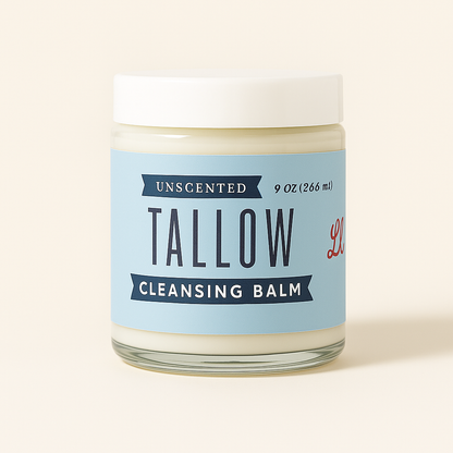 Unscented Tallow Cleansing Balm | Natural Makeup Remover &amp; Deep Moisturizing Cleanser | Grass-Fed Beef Tallow with Castor Oil by Lady May Tallow
