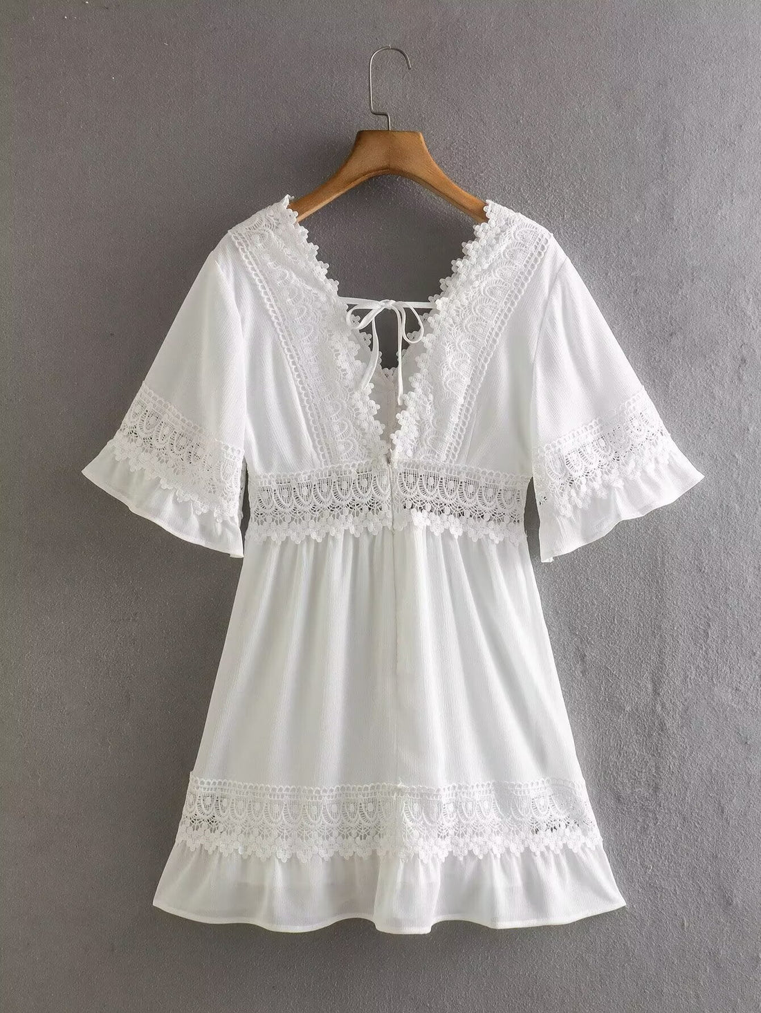 Summer Slimming Hollow Out Cutout out Stitching Bell Sleeve Short Dress by Ragazza