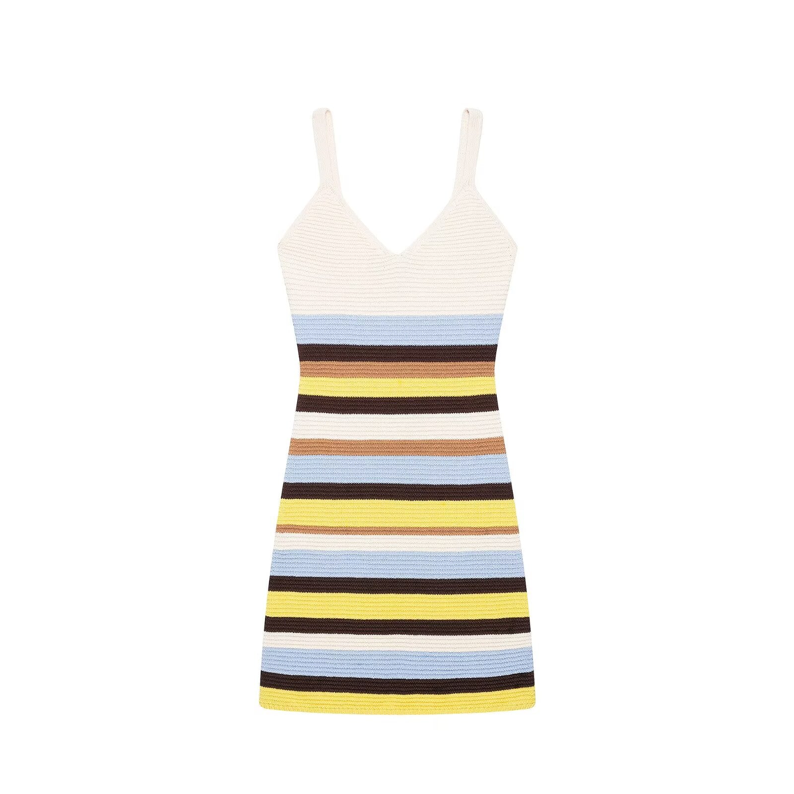 Women Clothing Women Striped Knitted Short Strap Dress by Ragazza