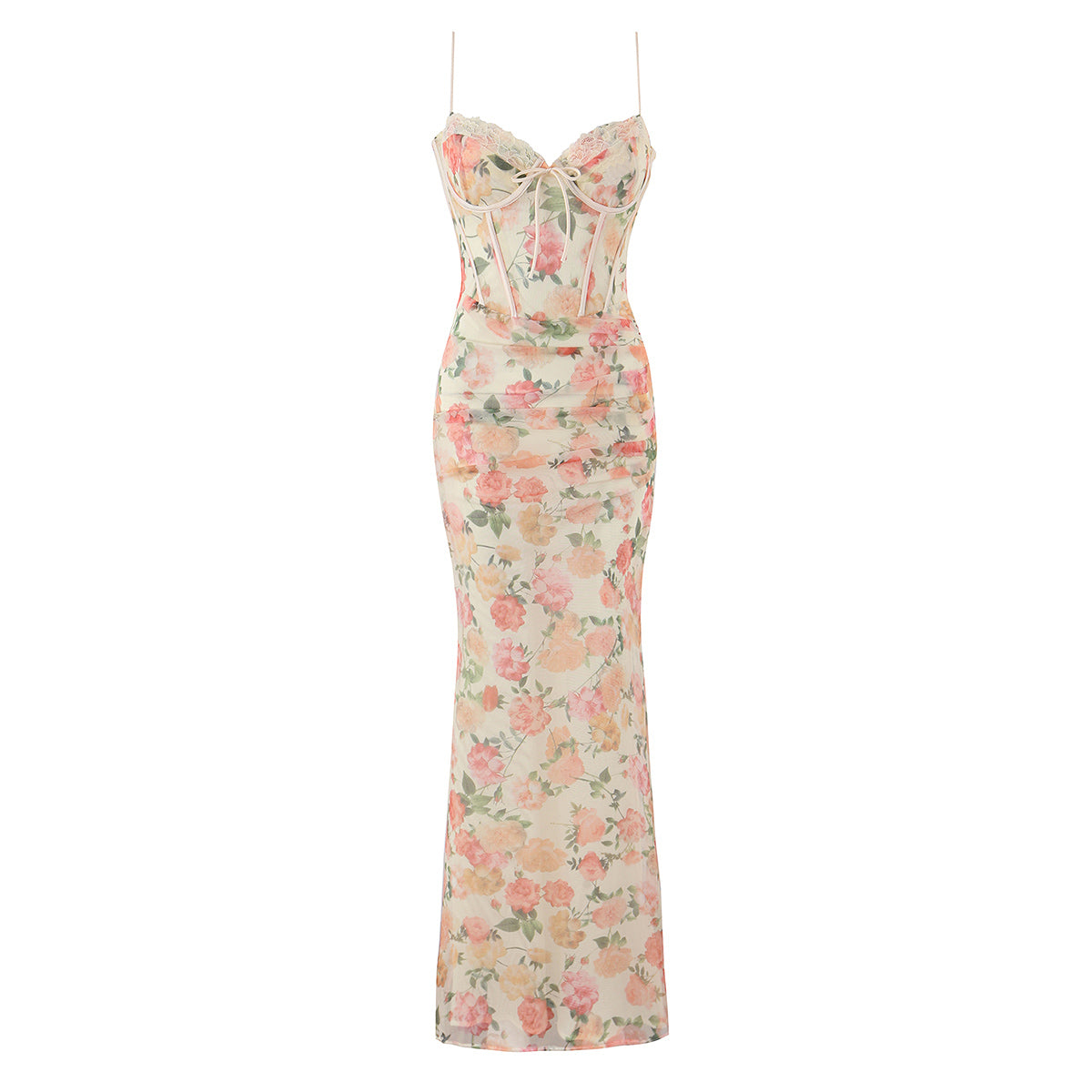 Women Clothing Summer Exquisite Charming Peach Color Boning Corset Waist Maxi Dress by Ragazza
