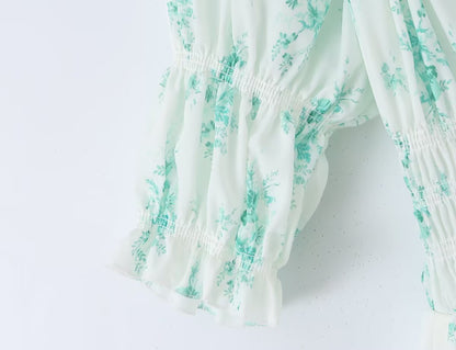 Summer Small Floral Drawstring Lace Scoop Smocking Tight Waist Dress by Ragazza