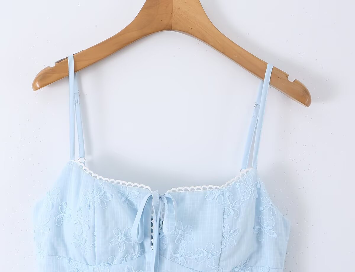 Spring Korean White Embroidered Strap Dress Women Spring A line Dress by Ragazza