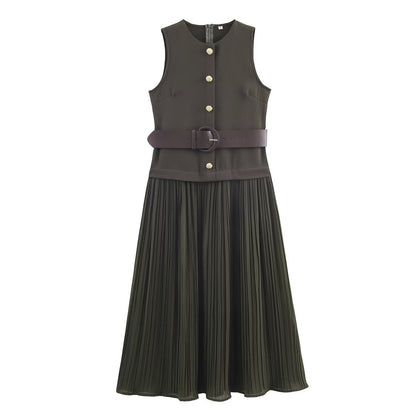 Women Clothing with Belt Stitching Dress by Ragazza