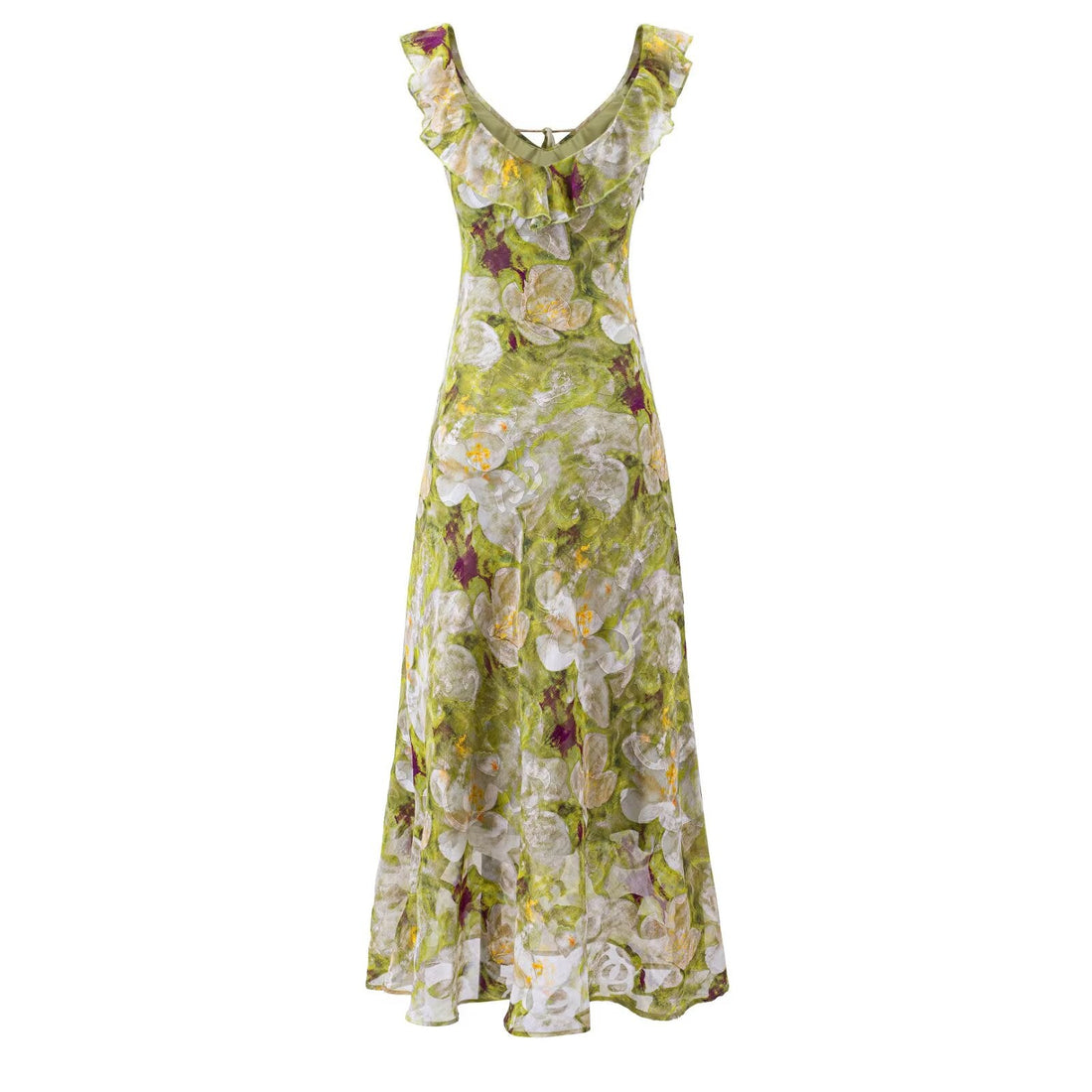 Summer Vintage Fresh Romantic Seaside Vacation Flounced Hem Floral Maxi Dress Slim Fit Dress by Ragazza