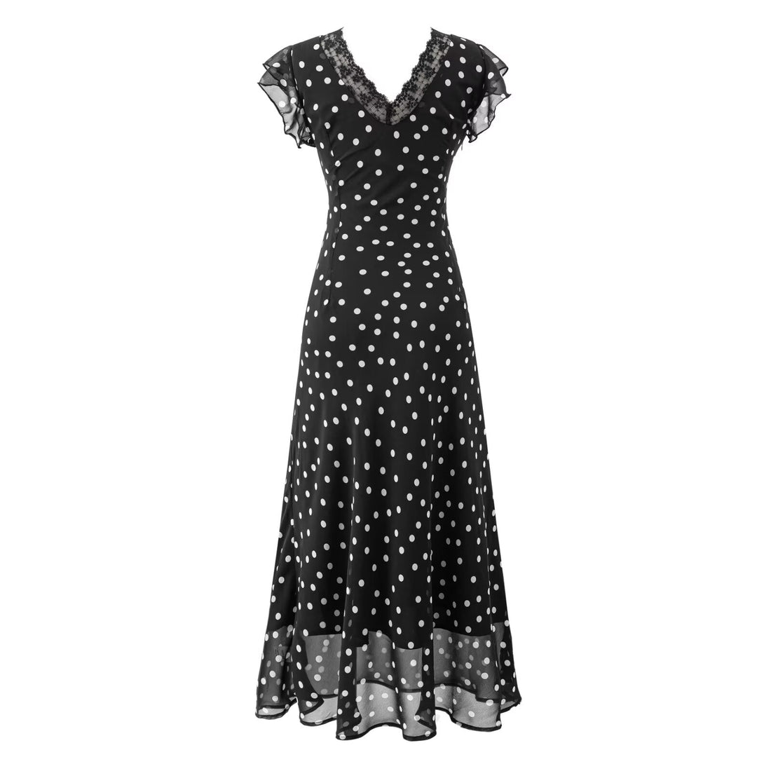 Summer Atmosphere Lace Stitching Vacation Floral Dress Flying Sleeves Slim Dress by Ragazza