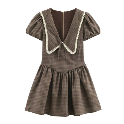 Women Clothing Summer Sweet Cute Anti Aging Plaid Collared Dress by Ragazza