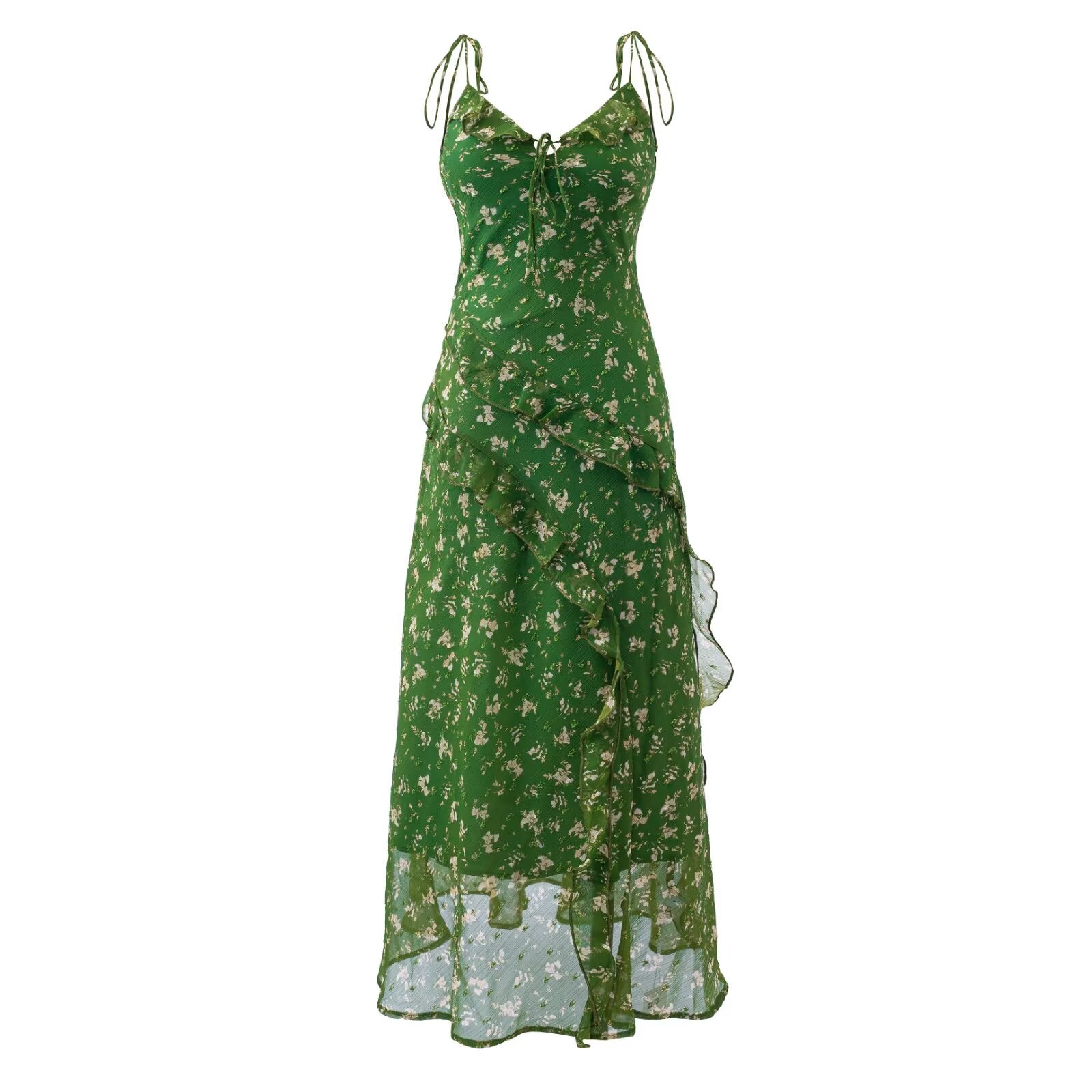 Summer Vintage Fresh Gentle Ruffled Floral Dress Slim Fit Figure Flattering Cami Dress by Ragazza