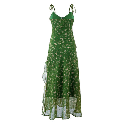 Summer Vintage Fresh Gentle Ruffled Floral Dress Slim Fit Figure Flattering Cami Dress by Ragazza