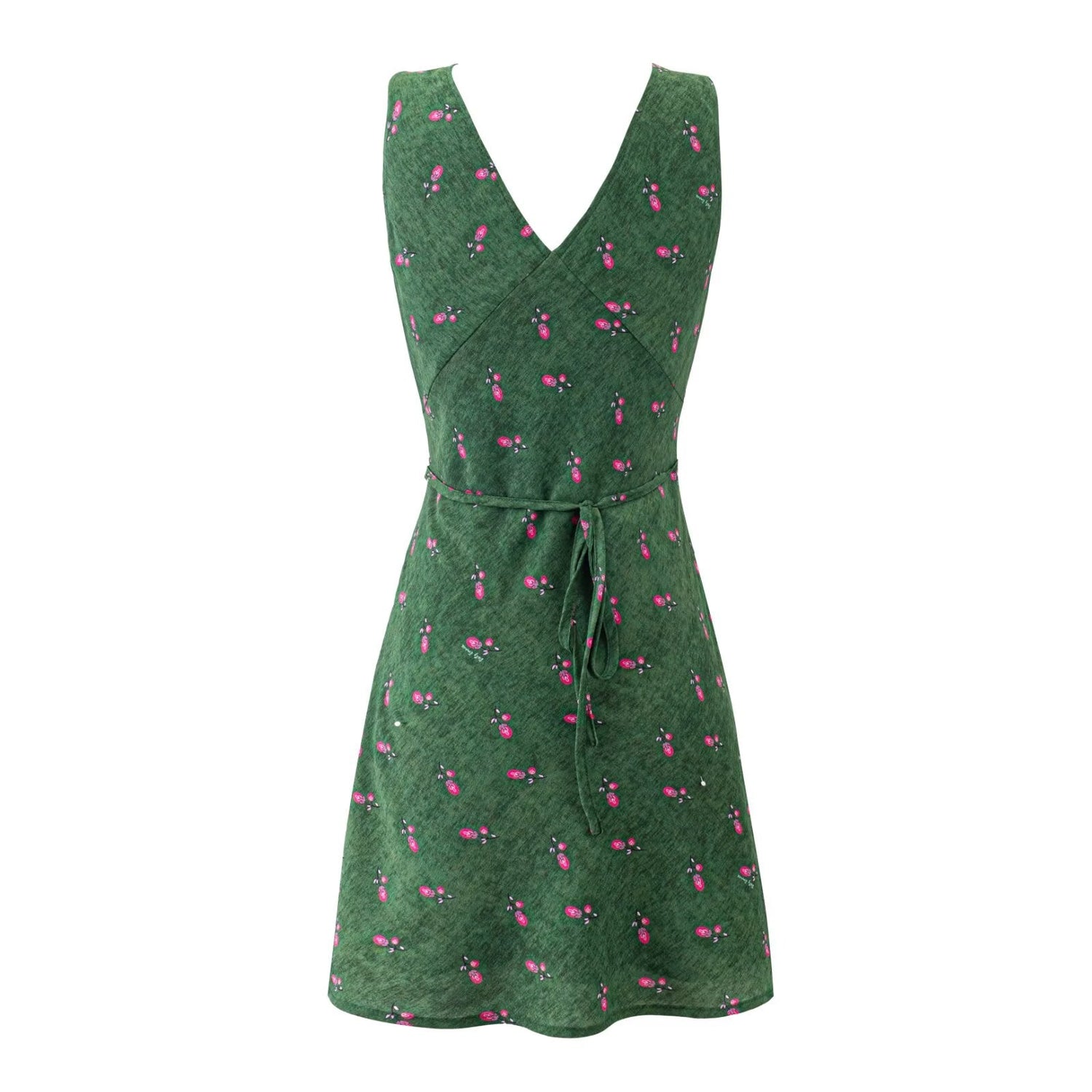 Summer Romantic Vintage Floral Short Sexy Lace up Slim Fit Slimming V Neckline Sleeveless Dress by Ragazza