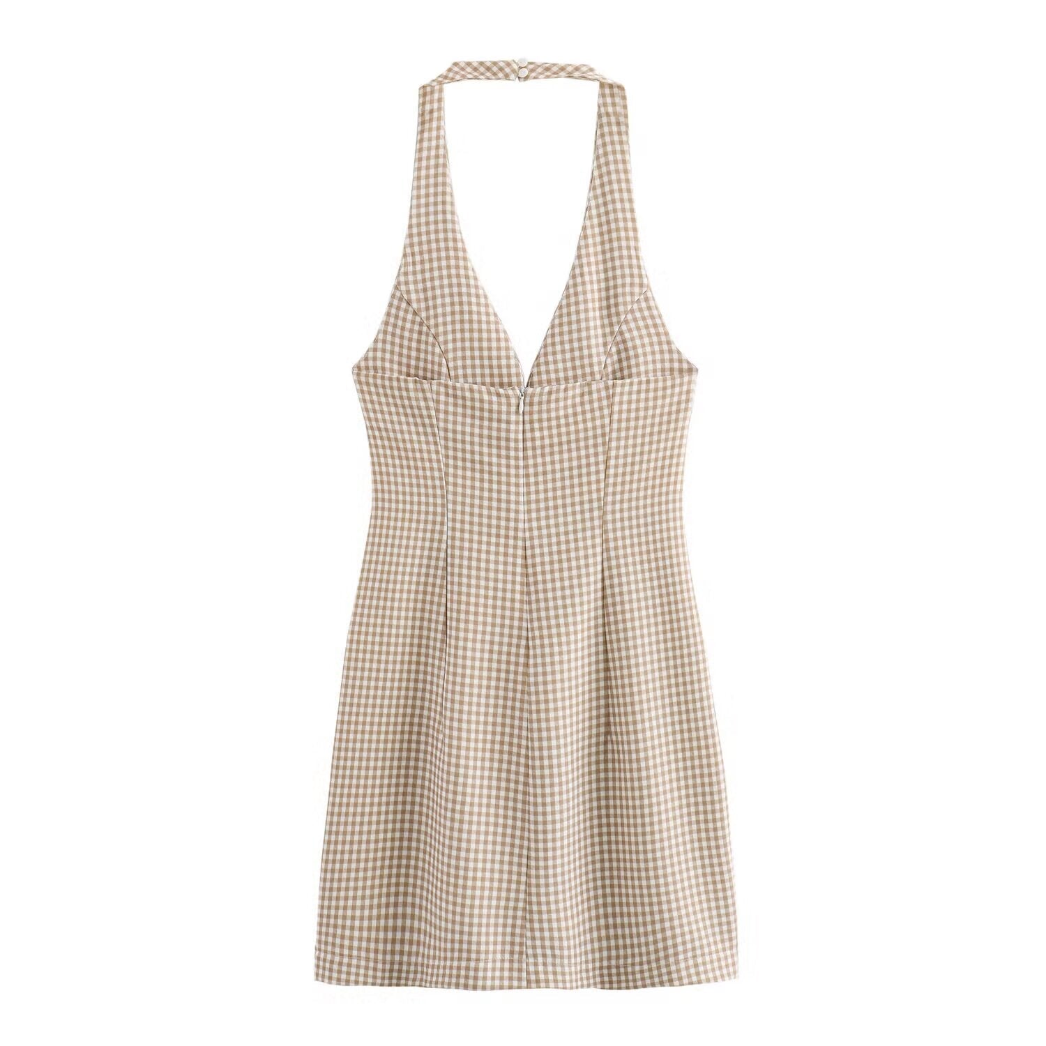 Women Clothing Summer French All Match Retro Spaghetti Straps Small Plaid Dress by Ragazza