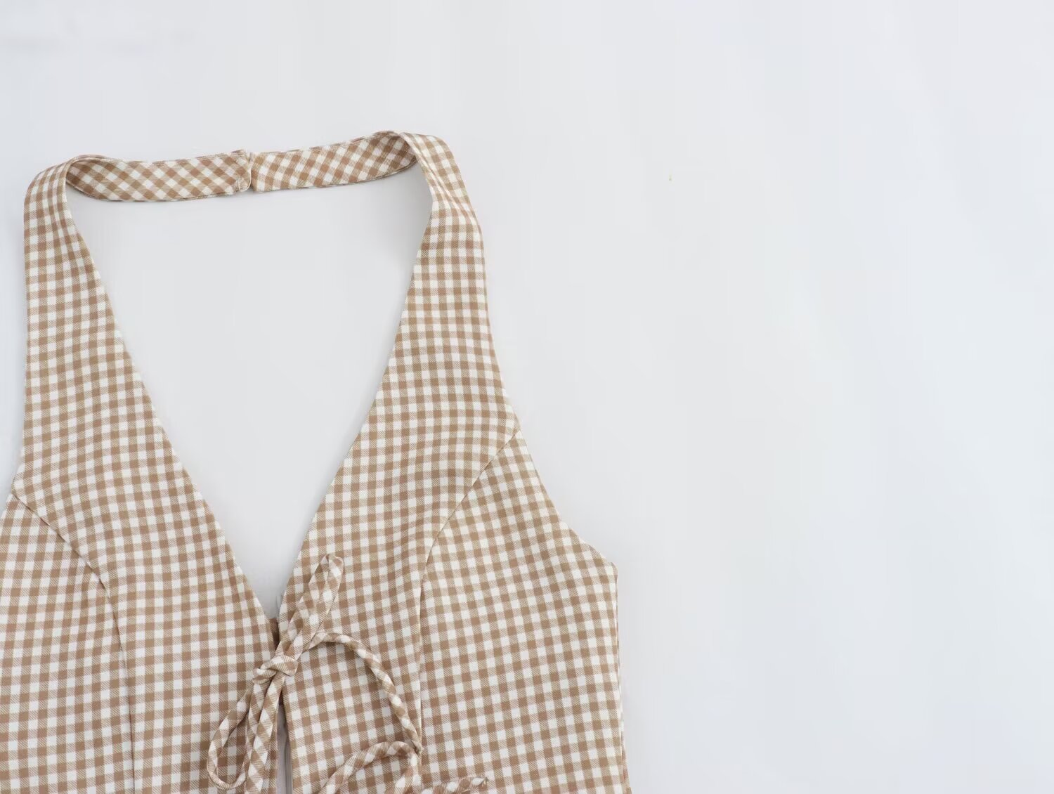 Women Clothing Summer French All Match Retro Spaghetti Straps Small Plaid Dress by Ragazza