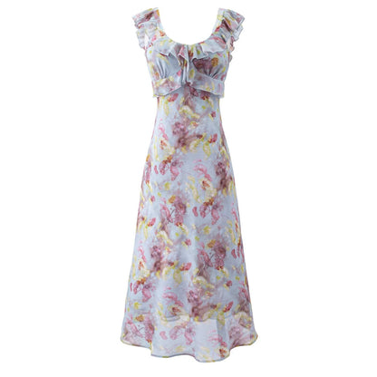 Summer Elegant Floral Dress Women A line Long Dress by Ragazza