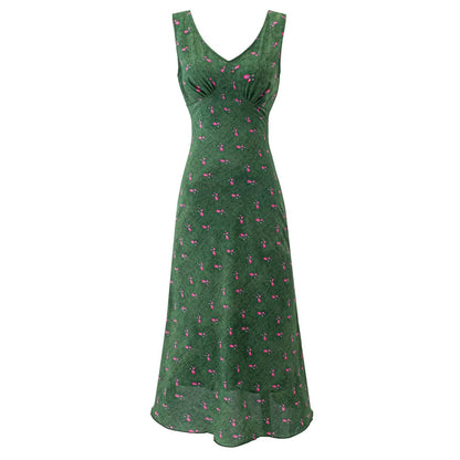 Summer Romantic Fresh Seaside Vacation Floral Dress Slim Fit Slimming V Neckline Dress by Ragazza