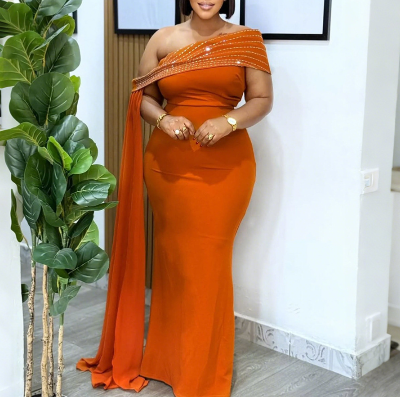 Sloping Shoulder Dress Sexy Sheath Slim Dress Maxi Dress Women by Ragazza