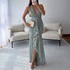 Women Clothing Spring Summer Slim Dress Halterneck Printed Lace up by Ragazza