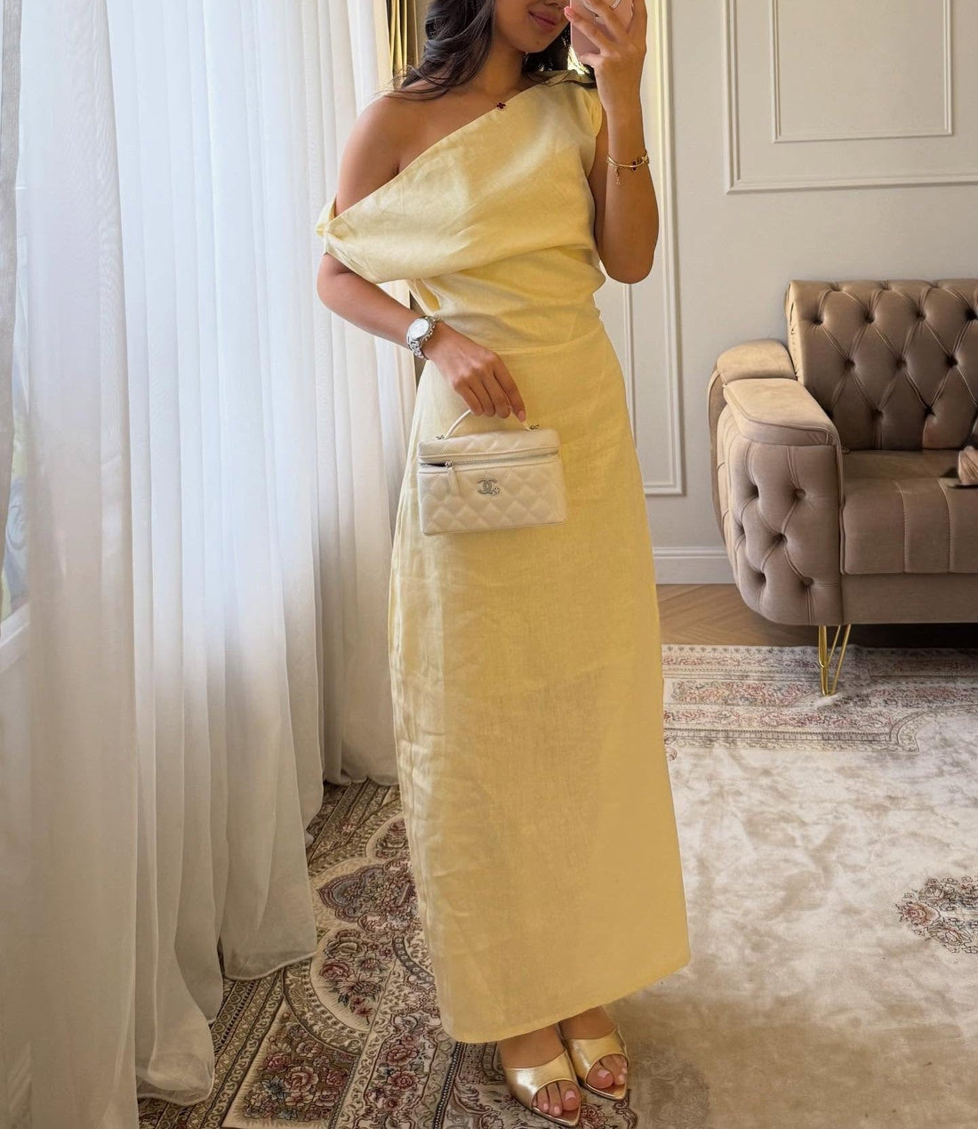 Women Slanted Shoulder One Shoulder Sleeveless Waist Cinching Long Dress by Ragazza