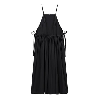 Women Tube Top Solid Color Lace up Dress Personality Cute Pocket Decoration Cami Dress by Ragazza