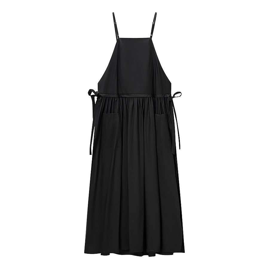 Women Tube Top Solid Color Lace up Dress Personality Cute Pocket Decoration Cami Dress by Ragazza