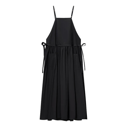 Women Tube Top Solid Color Lace up Dress Personality Cute Pocket Decoration Cami Dress by Ragazza