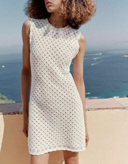 Women Clothing Summer Sleeveless Popular Hollow Out Cutout Knitted Mini Dress by Ragazza