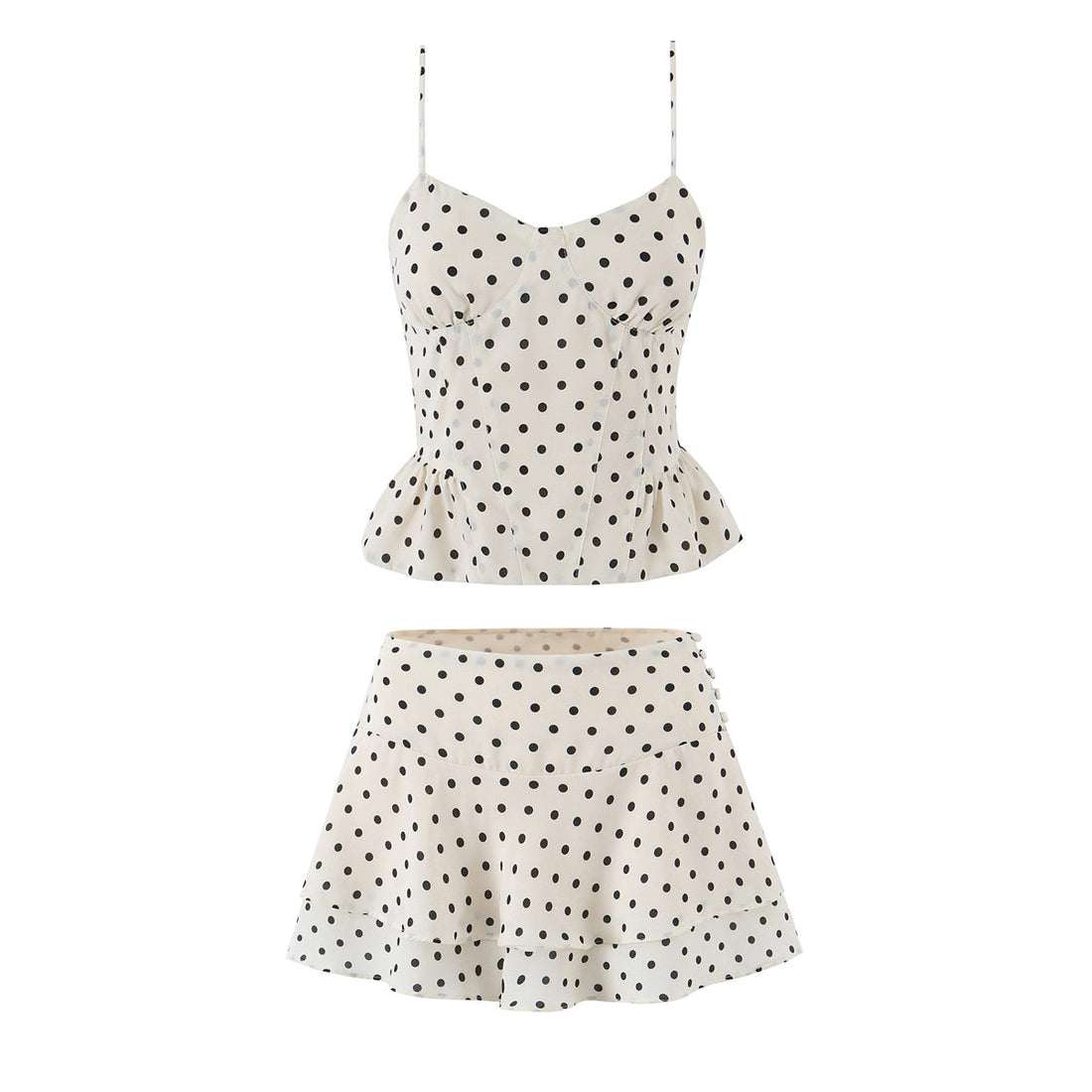 Sexy Polka Dot Brace Top Elegant Slim Fit Bandage Dress Lotus Leaf Skirt Sexy Two Piece Set for Women by Ragazza