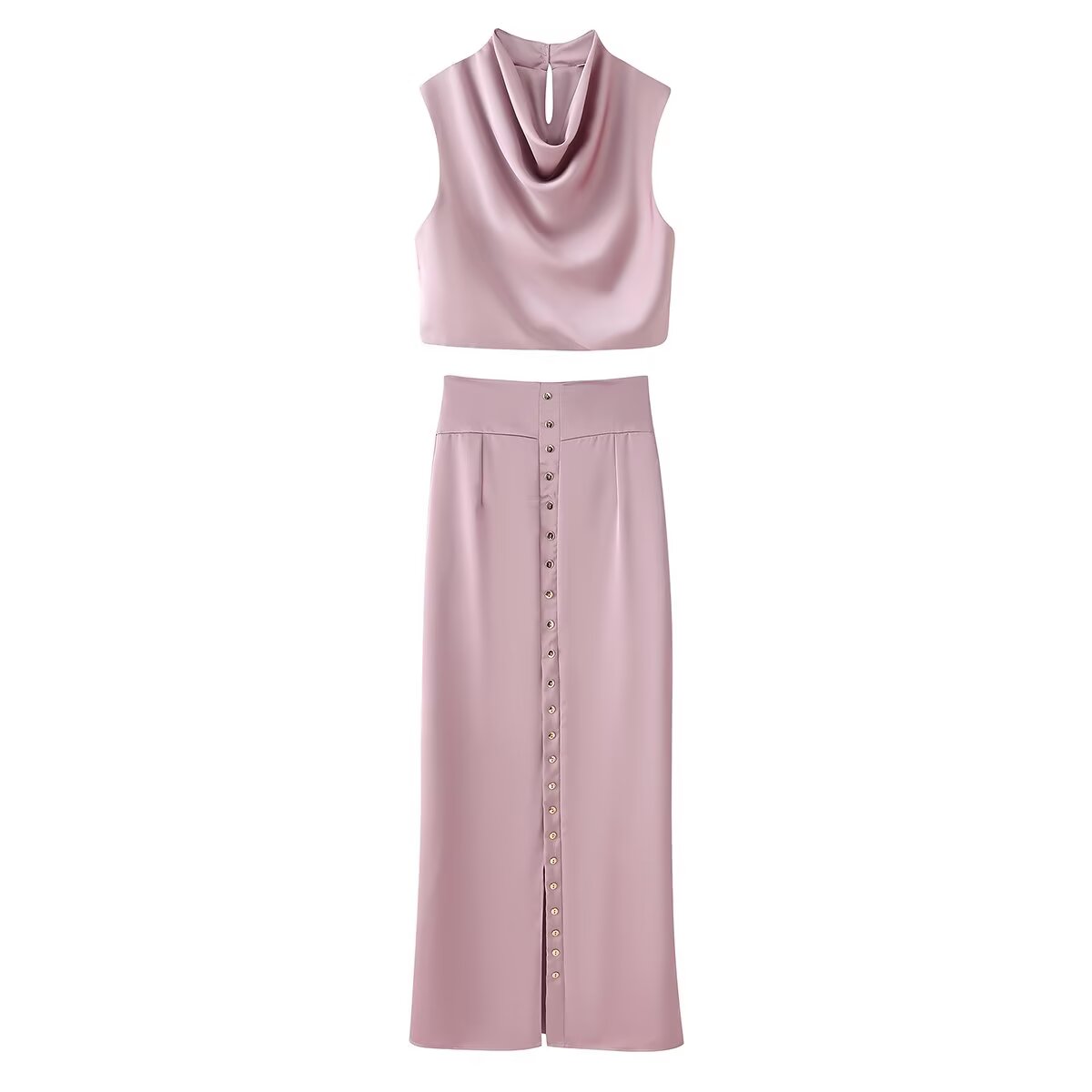 Women Elegant Solid Summer Silk Satin Skirt Sets by Ragazza