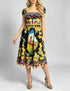 Women Oil Painted Floral High Waisted Pleated Halter Bodycon Dress With Square Neckline And Flared A Line Dress by Ragazza