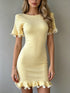 Women Short Dress With Ruffled Hem Short Sleeved Rolled Edge Fitted Knitted Dress by Ragazza