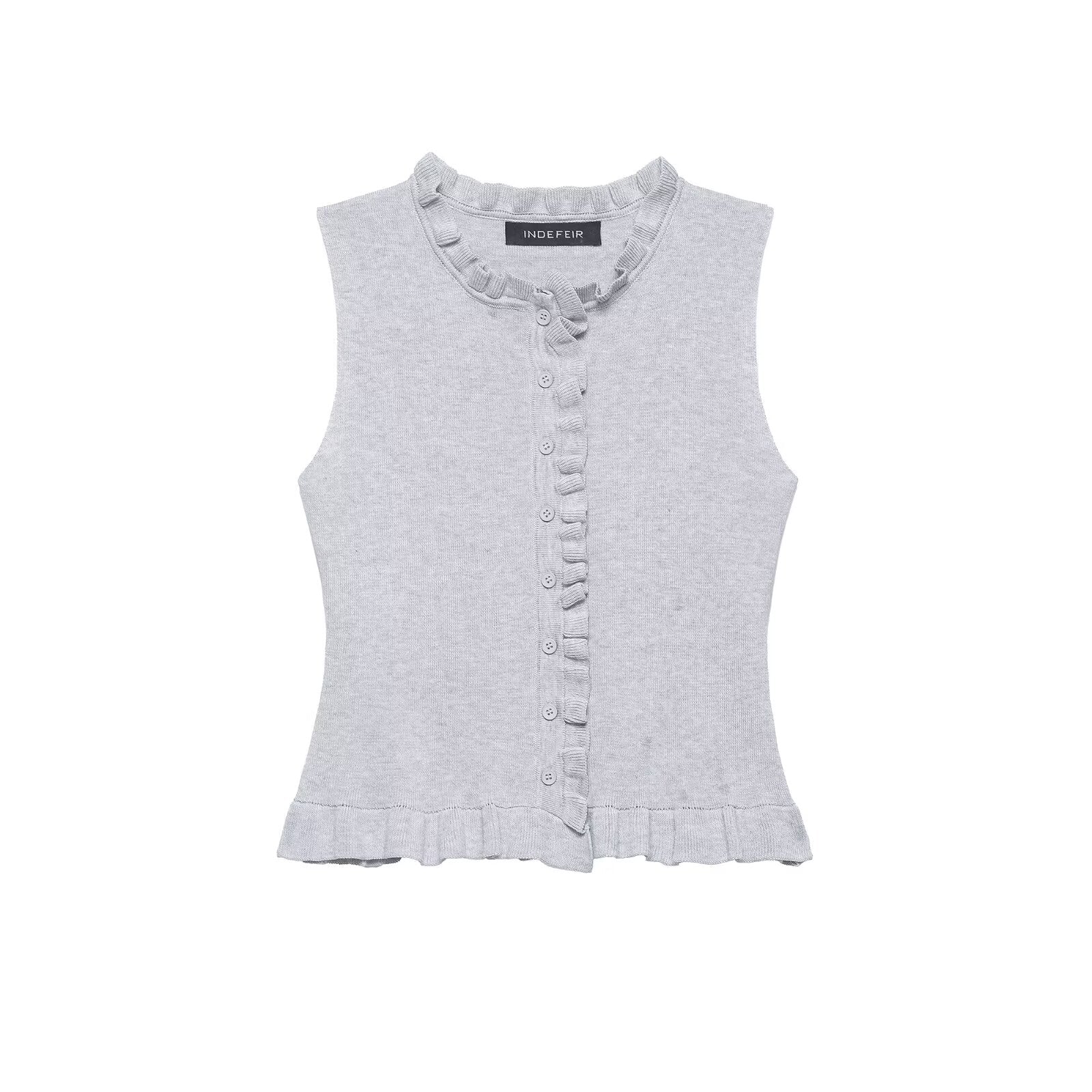 Women Clothing Summer Laminated Decoration Soft round Neck Sleeveless Knitwear by Ragazza