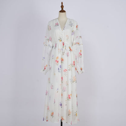 Women Country Style Long Sleeved Fitted Printed Dress That Flatters The Figure And Makes One Look Slimmer by Ragazza