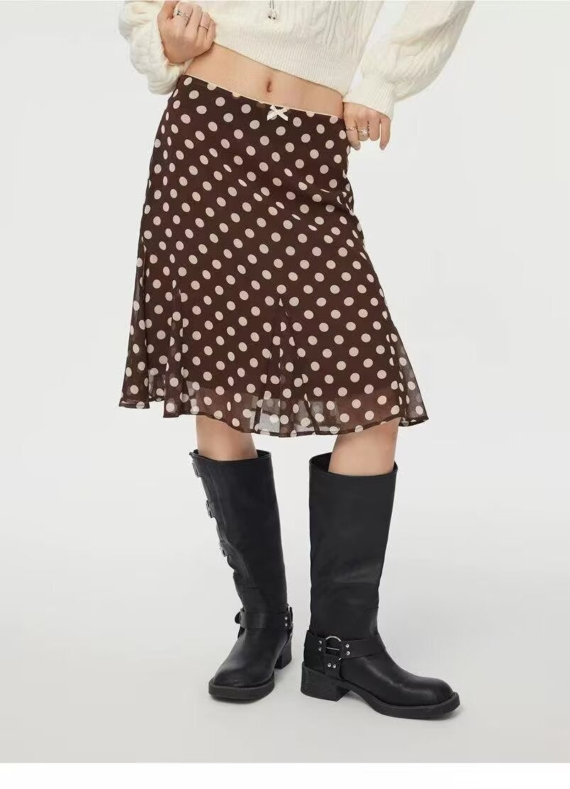 Women Clothing Summer Casual Lace Bow Polka Dot Skirt Women by Ragazza