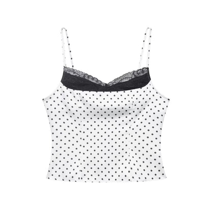 Polka Dot Summer Lace Splicing Sling Vest Slim Fit Slim Sexy Top by Ragazza