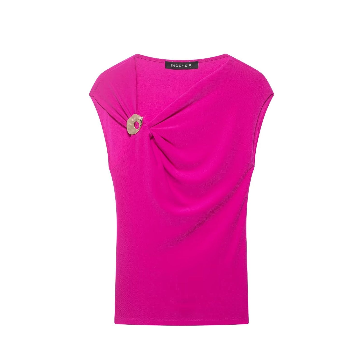 Women Clothing Summer Sleeveless Asymmetric Collar Pleated Pullover Top by Ragazza