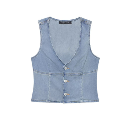 Women Clothing Summer Casual Sleeveless V neck Denim Slim Vest Top Women by Ragazza