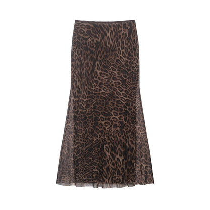 Women Clothing Summer Leopard Print Silk Net Sling Silk Net Skirt by Ragazza