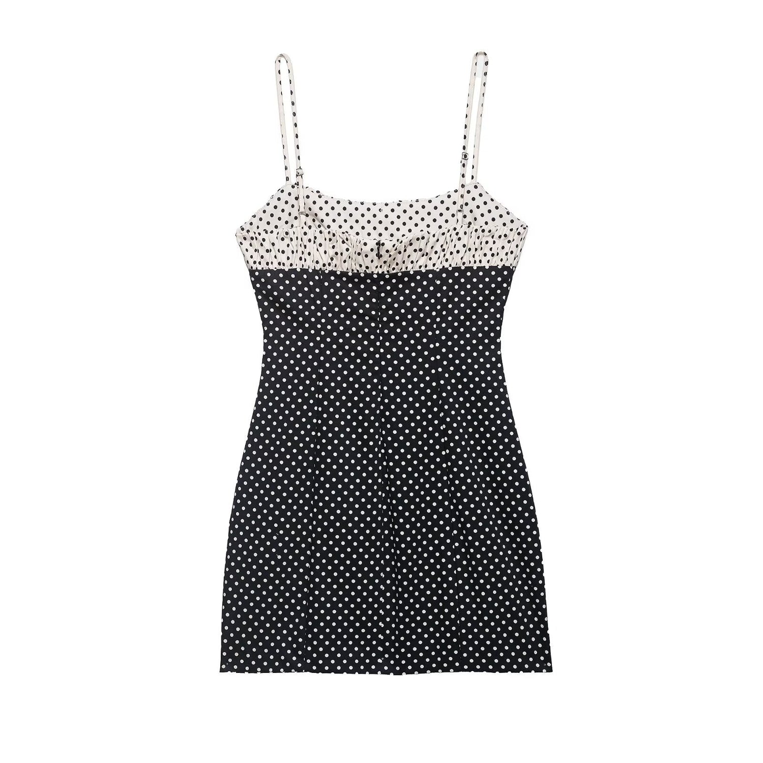 Women Clothing Summer Casual round Neck Polka Dot Stitching Strap Dress Women by Ragazza