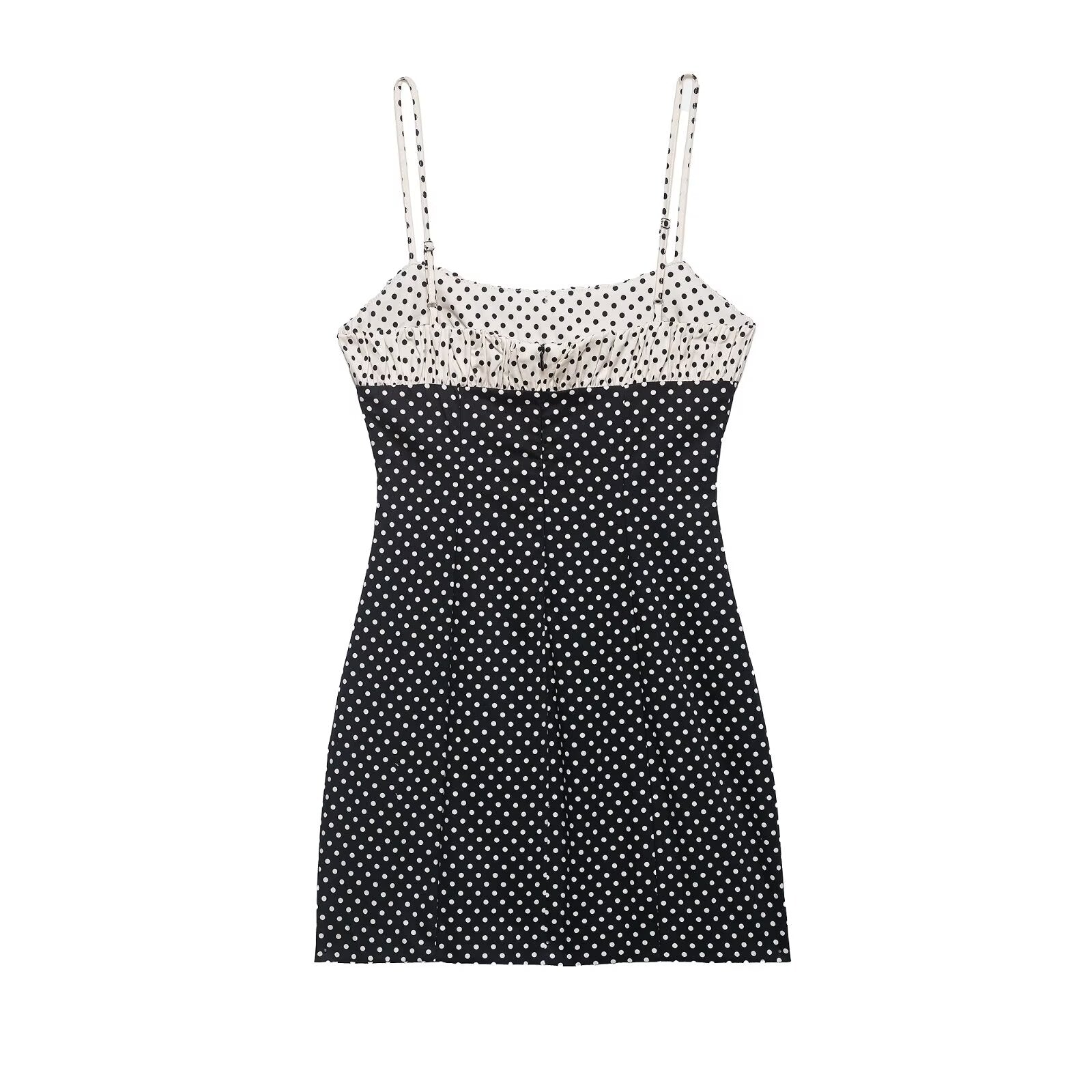 Women Clothing Summer Casual round Neck Polka Dot Stitching Strap Dress Women by Ragazza