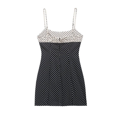 Women Clothing Summer Casual round Neck Polka Dot Stitching Strap Dress Women by Ragazza