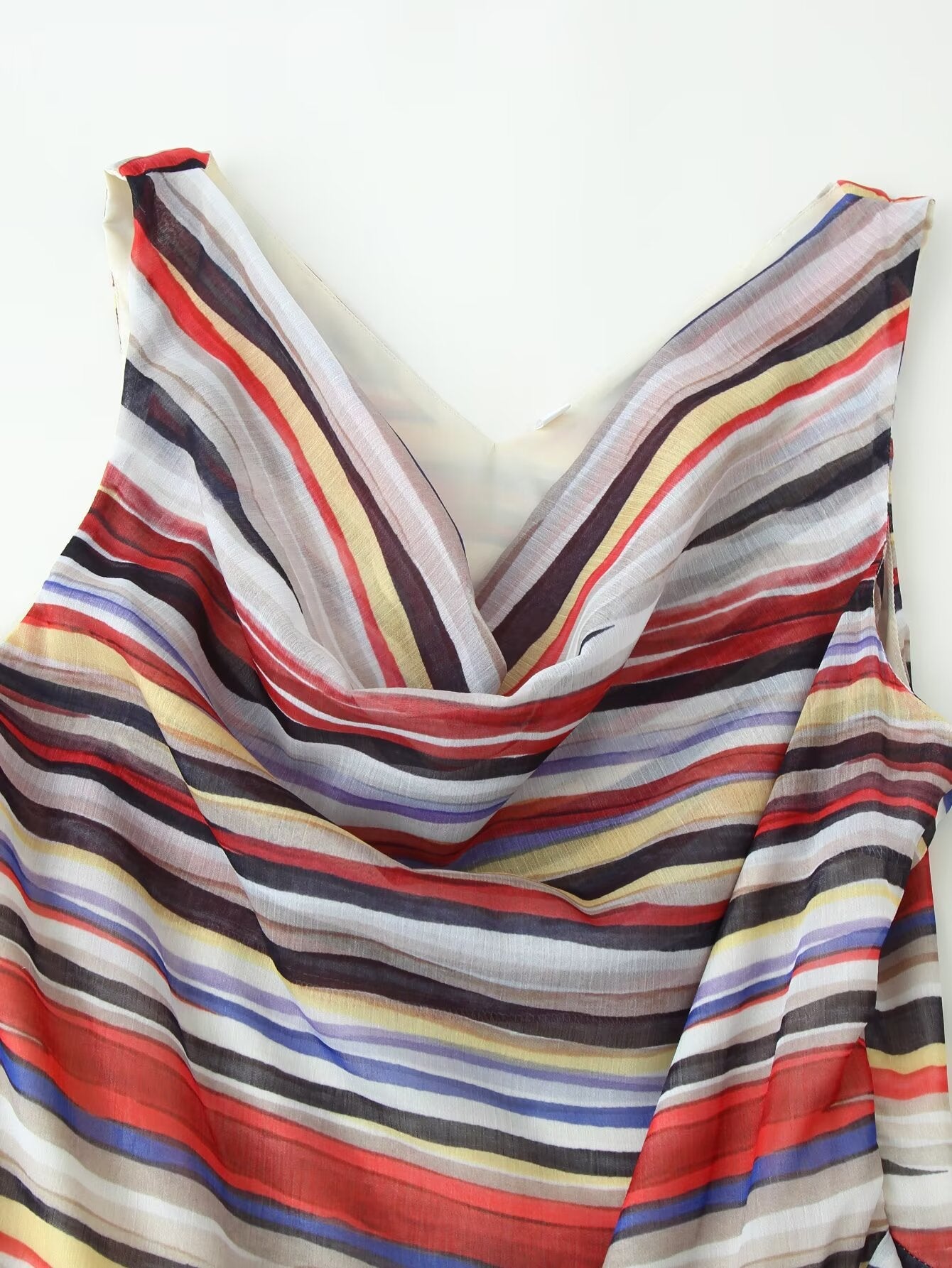 Women Clothing Fashionable Elegant Swing Collar Colorful Striped Sleeveless Dress by Ragazza