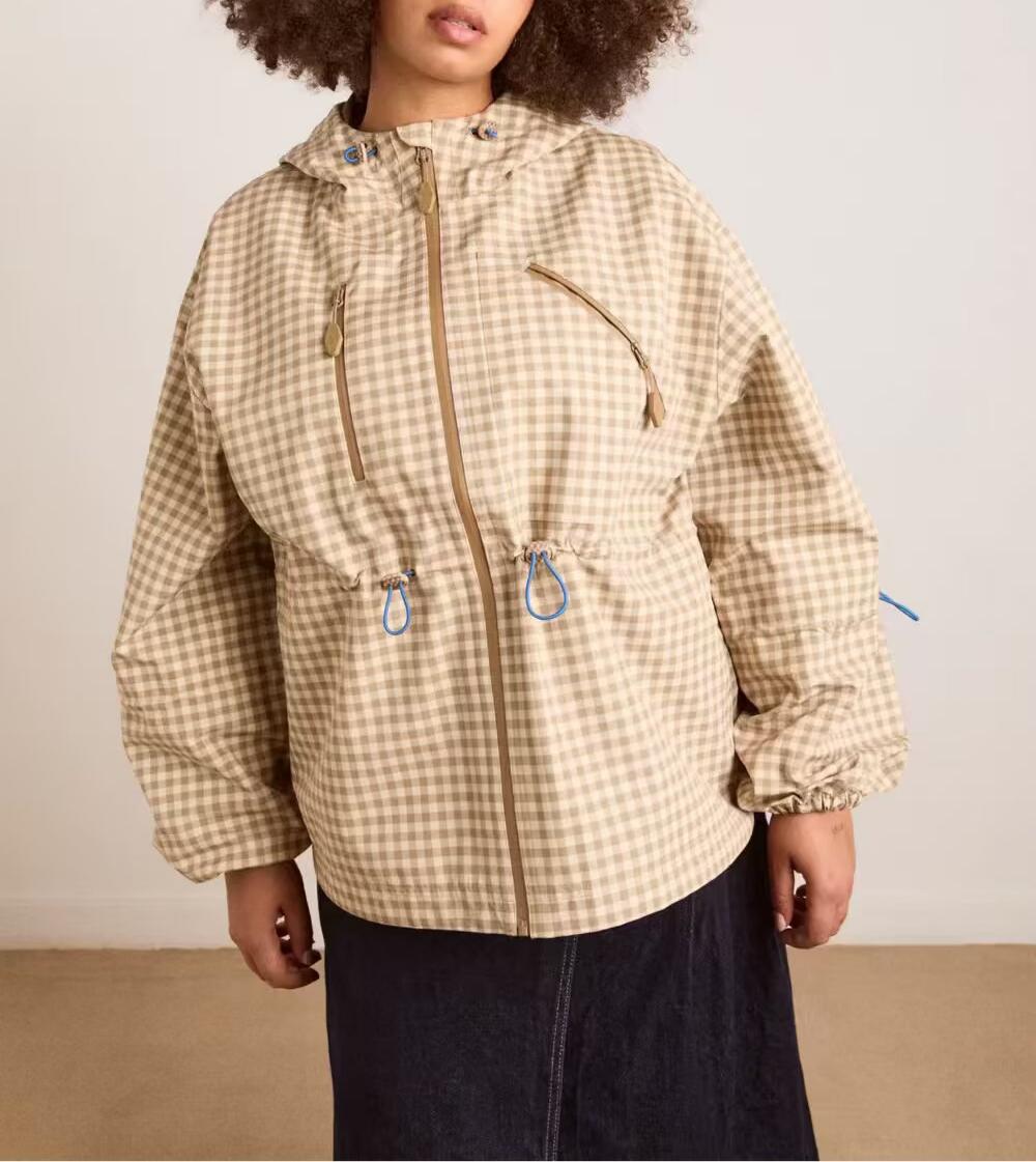 Women Everyday Lace up Waist Controlled Slimming Hooded Plaid Coat by Ragazza