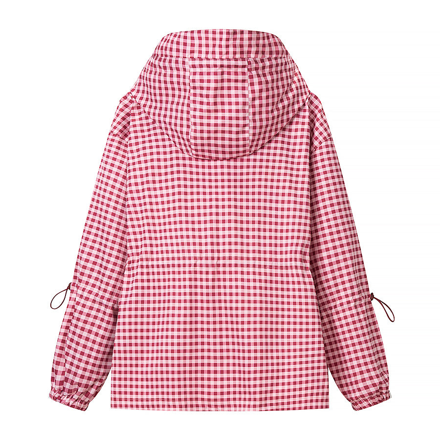 Women Everyday Lace up Waist Controlled Slimming Hooded Plaid Coat by Ragazza