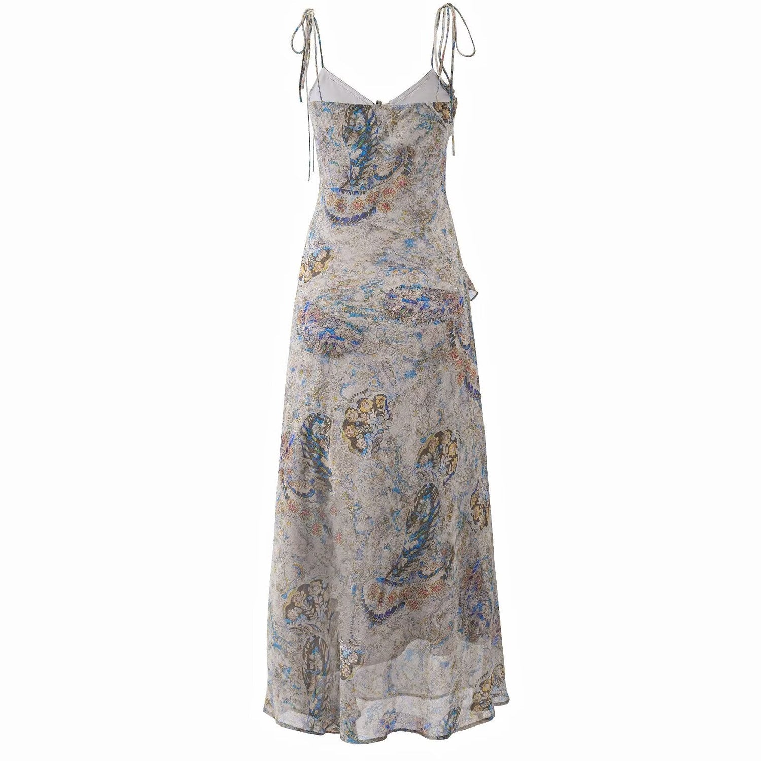 Super Nice Summer Gentle Retro Ruffled Floral Dress Seaside Vacation Strap Dress by Ragazza